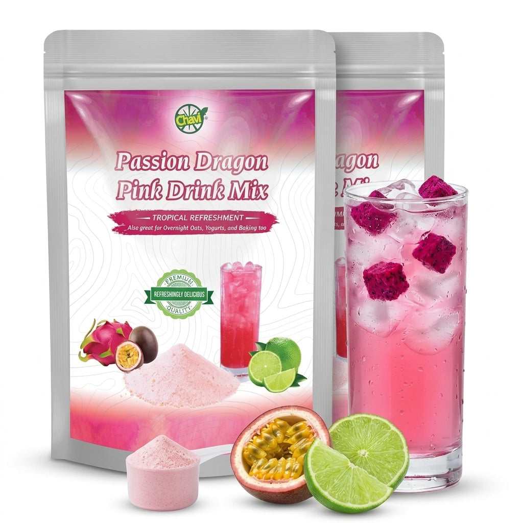 CHAVI pink drink passion dragonfruit drink mix and diced dragon fruit 18 oz pack of 2
