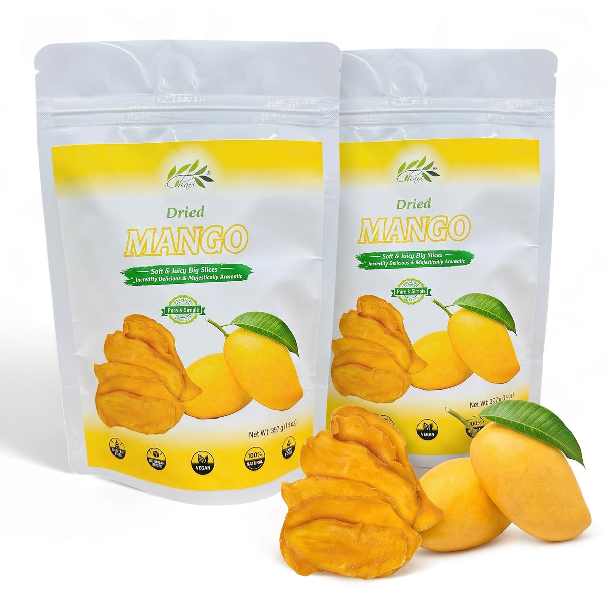 CHAVI soft dried mango 28 oz pack of 2 pouches (two 14 oz bags) with chewy fruit slices