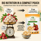 Over one pound of fresh Vietnamese lychees concentrated into each freeze-dried pouch