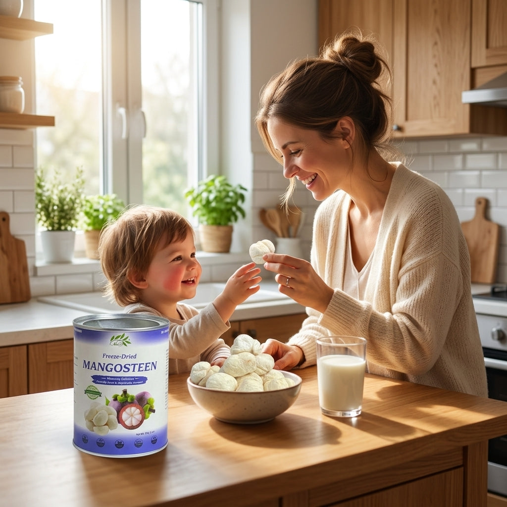 Healthy kitchen snacking with CHAVI freeze-dried mangosteen crispy fruit chunks
