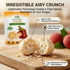 Macro view of light, airy and crispy freeze-dried whole lychee texture