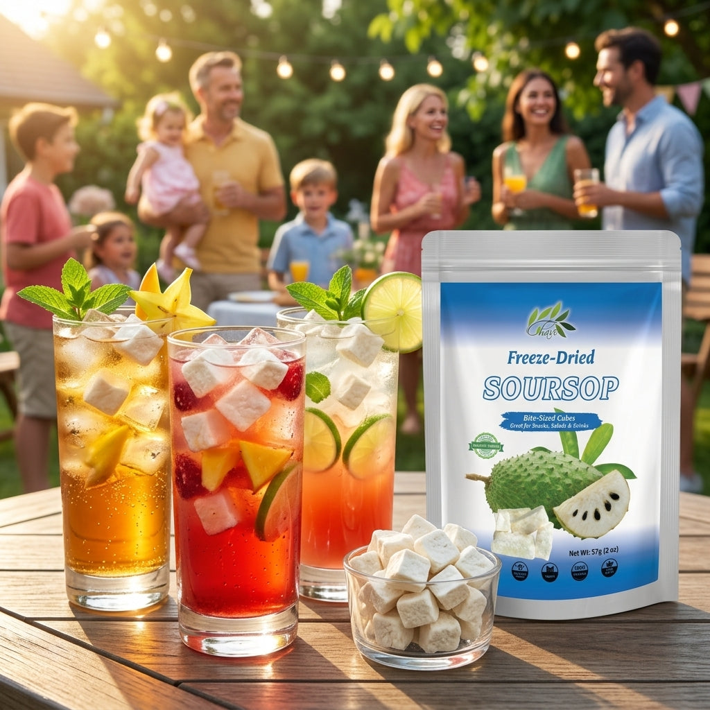 Freeze-dried soursop fruit used as cocktail and mocktail drink garnish