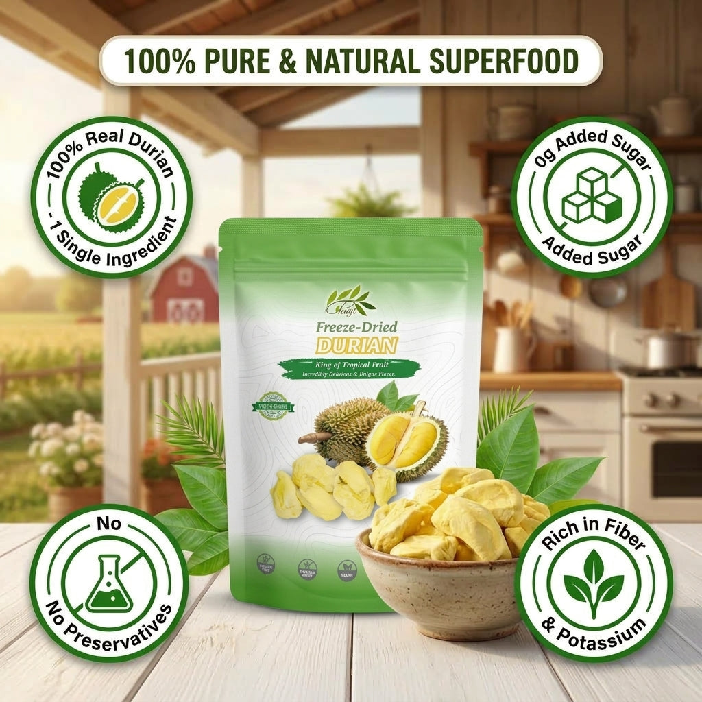 Clean label 100% natural durian fruit snack with zero added sugar and no preservatives