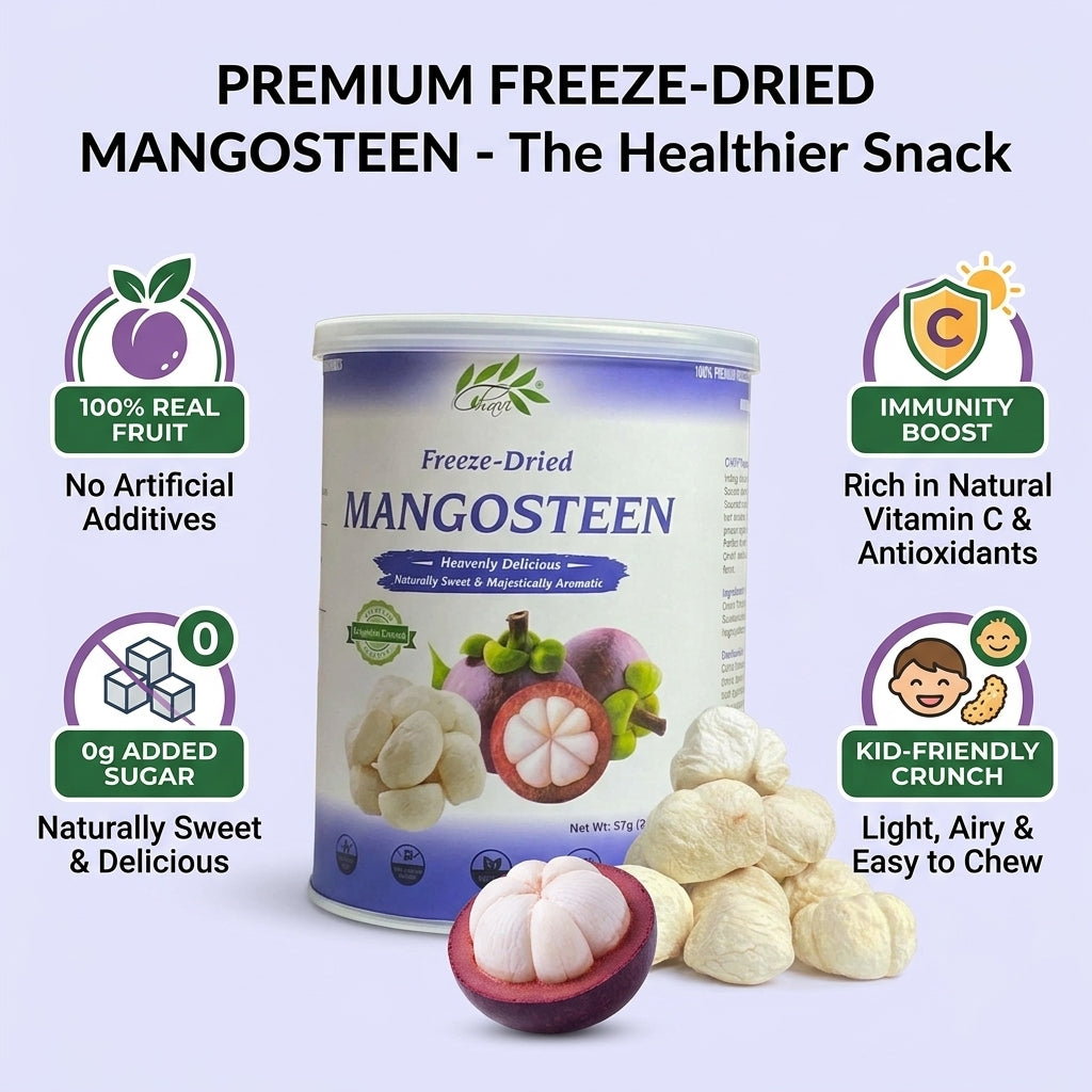 CHAVI freeze-dried mangosteen clean label nutrition facts and 100% pure ingredient details