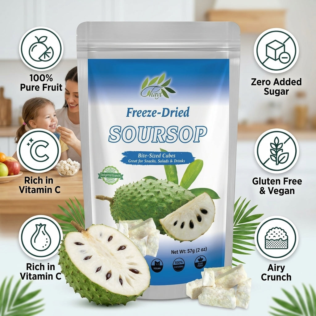 Clean nutrition facts of CHAVI freeze-dried soursop fruit zero added sugar