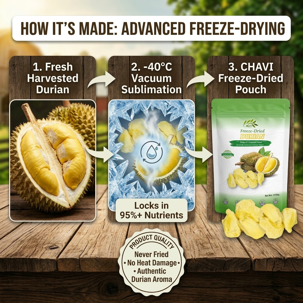 Vacuum freeze-drying sublimation technology diagram preserving durian nutrients and crunch