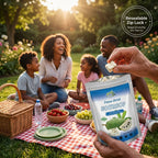 Portable resealable pouch of freeze-dried soursop fruit for outdoor picnic