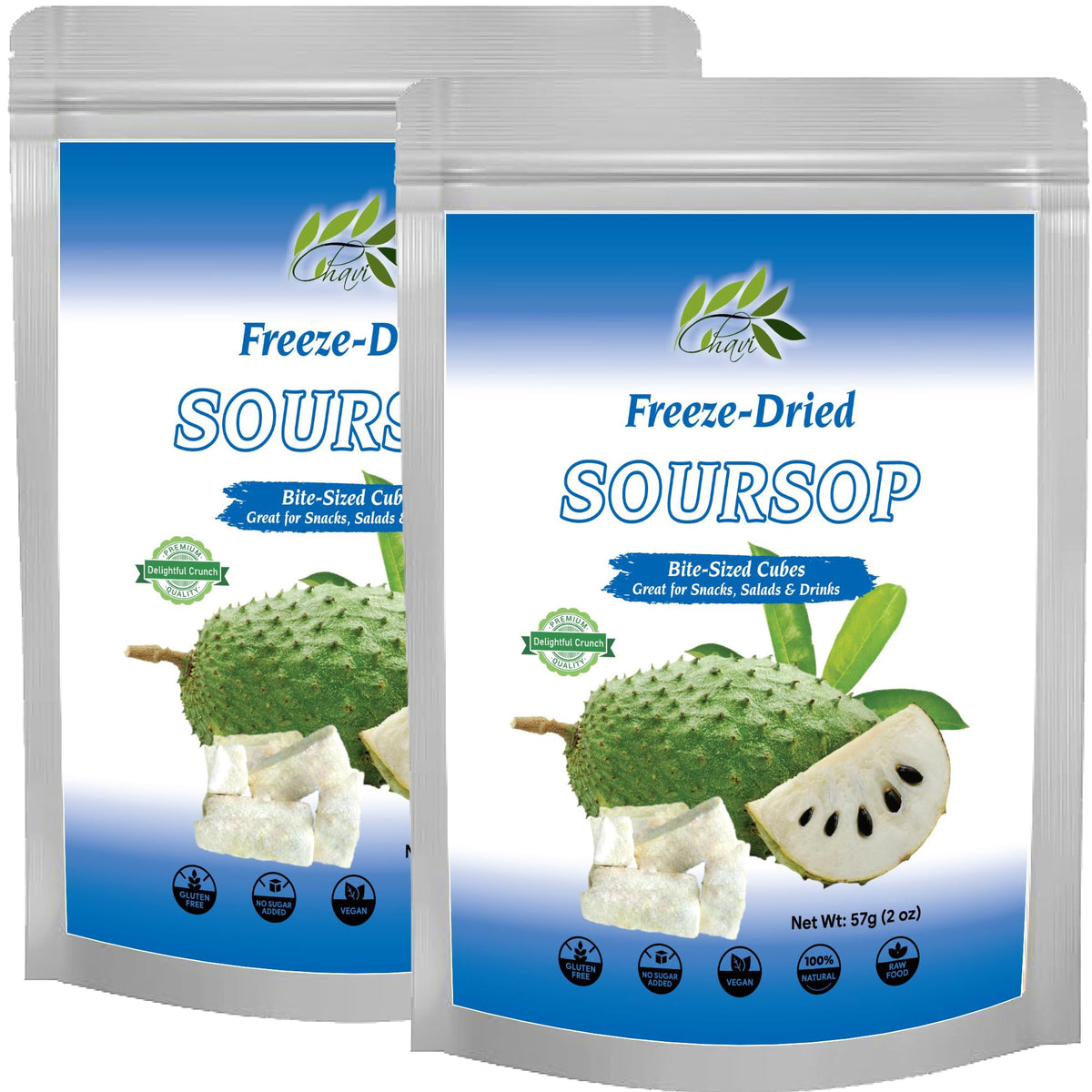 CHAVI freeze-dried soursop fruit 4 oz pack of 2 pouches