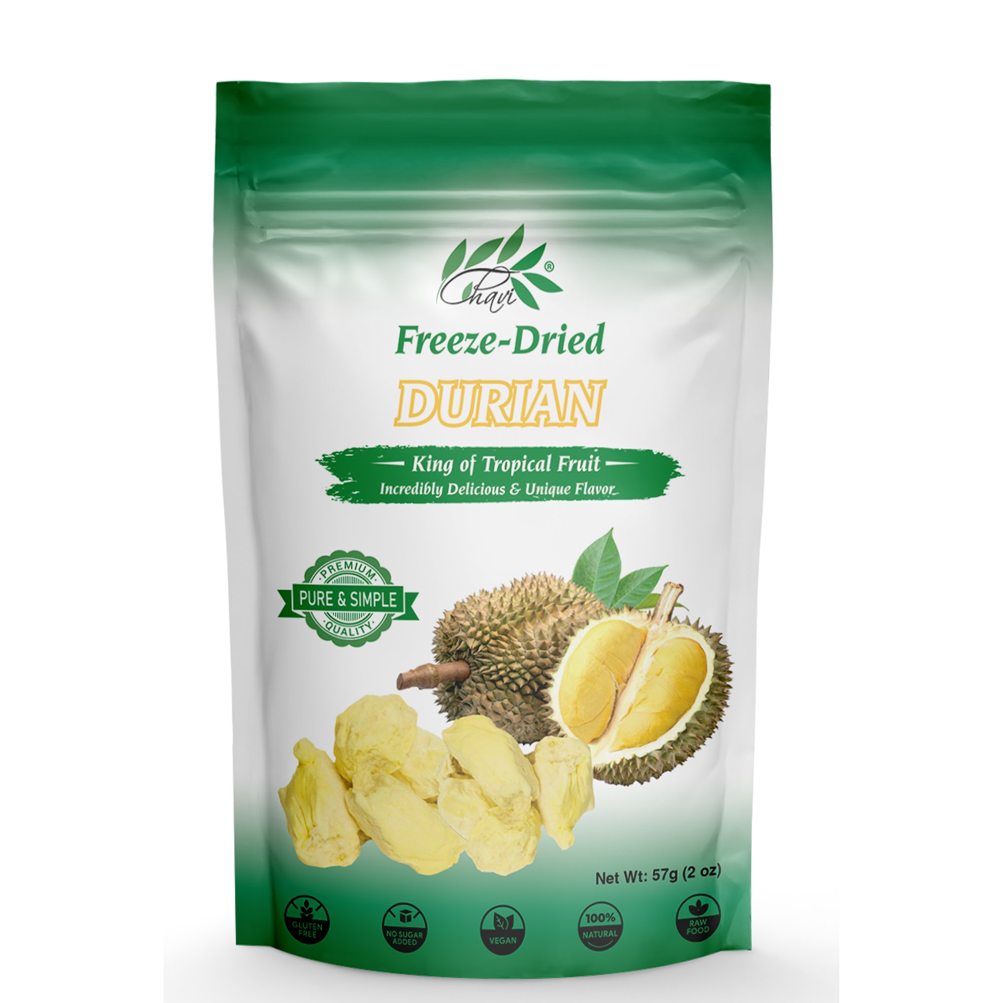 CHAVI Freeze-Dried Durian (King of Fruits) - 2 Oz - Healthy 1 Ingredient Superfood - Family Supersnacks - No Added Sugars or Preservatives - Non-GMO, Vegan, Gluten-Free…
