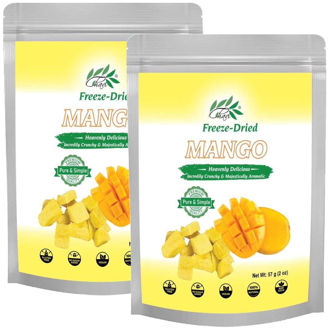 CHAVI freeze-dried diced mango cubes 4 oz pack of 2 stand-up pouches
