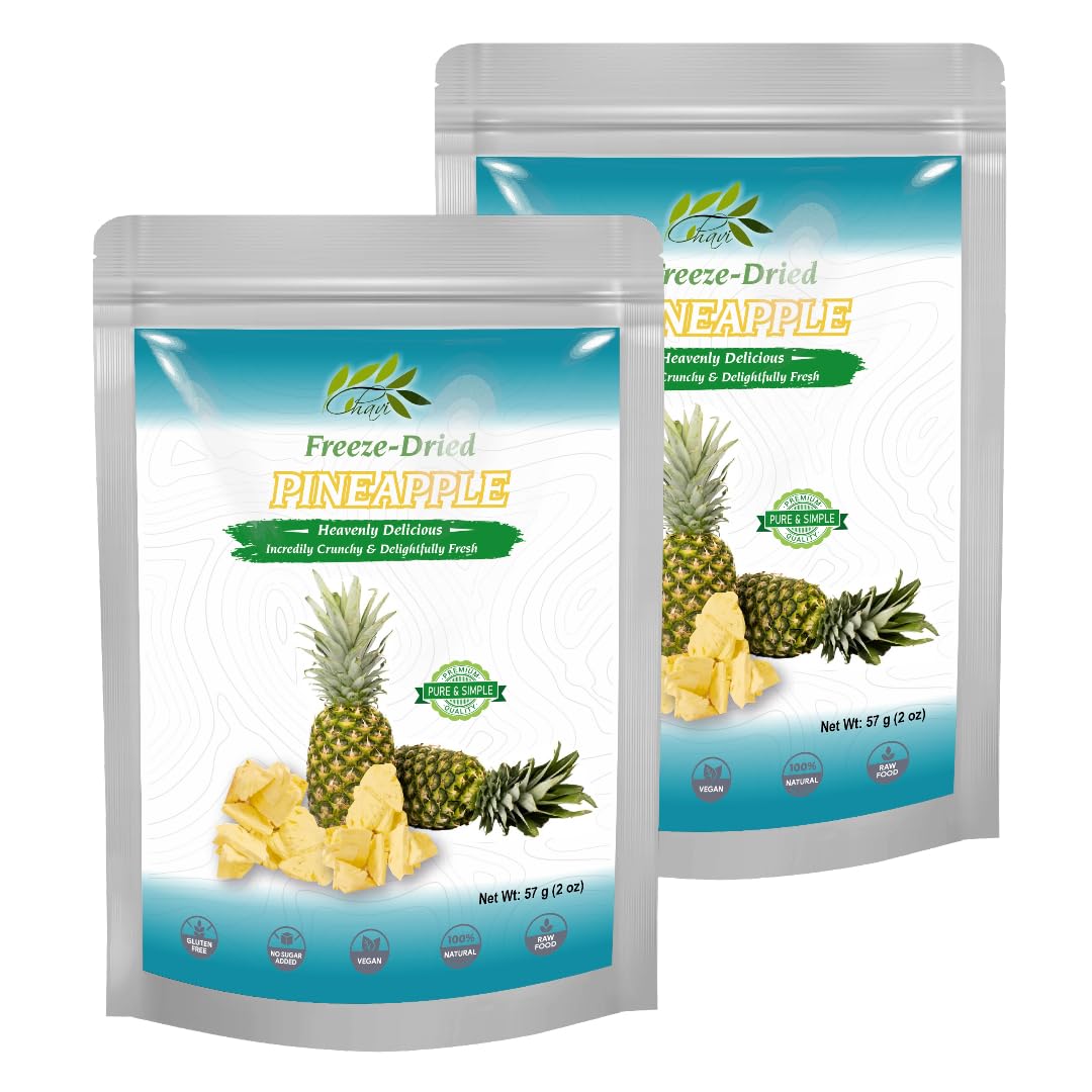 CHAVI freeze-dried pineapple chips 4 oz value pack of 2 stand-up pouches