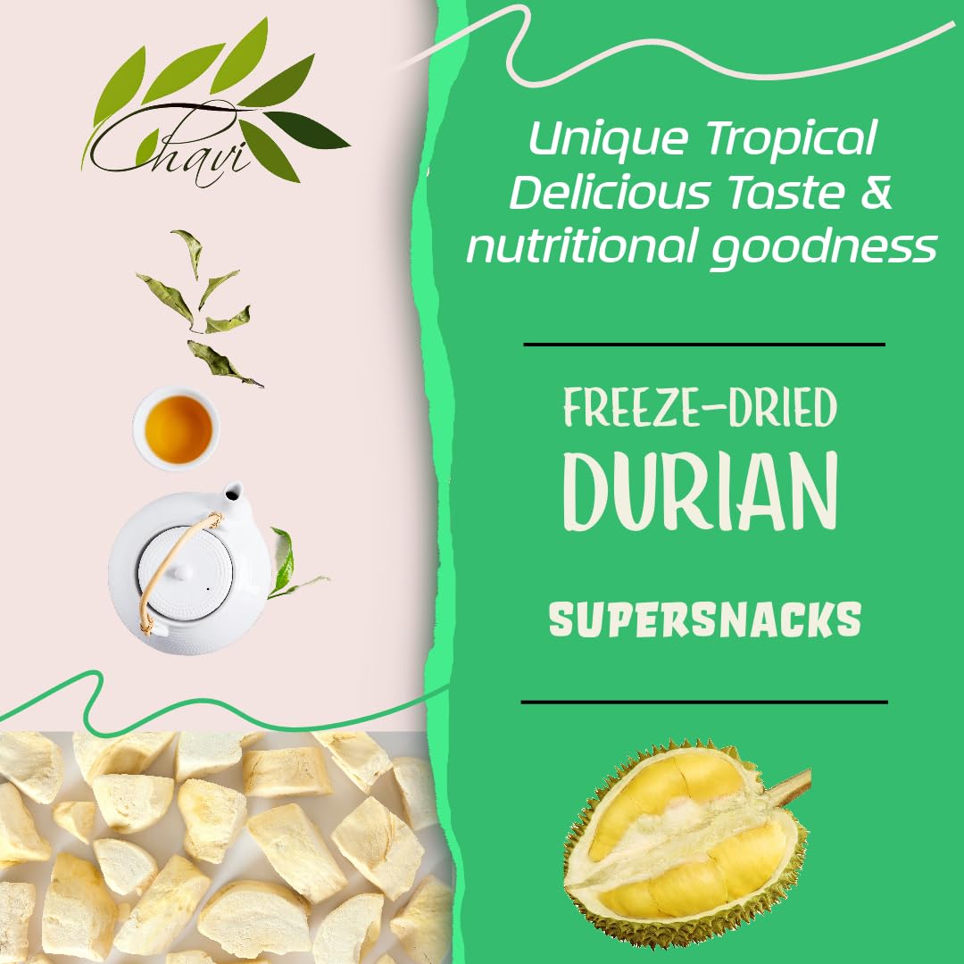 CHAVI Freeze-Dried Durian (King of Fruits) | 4 oz | pack of 2 x 2 oz | Healthy 1 Ingredient Superfood - Family Supersnacks | No Added Sugars or Preservatives | Non-GMO, Vegan, Gluten-Free (PACK OF 2)…