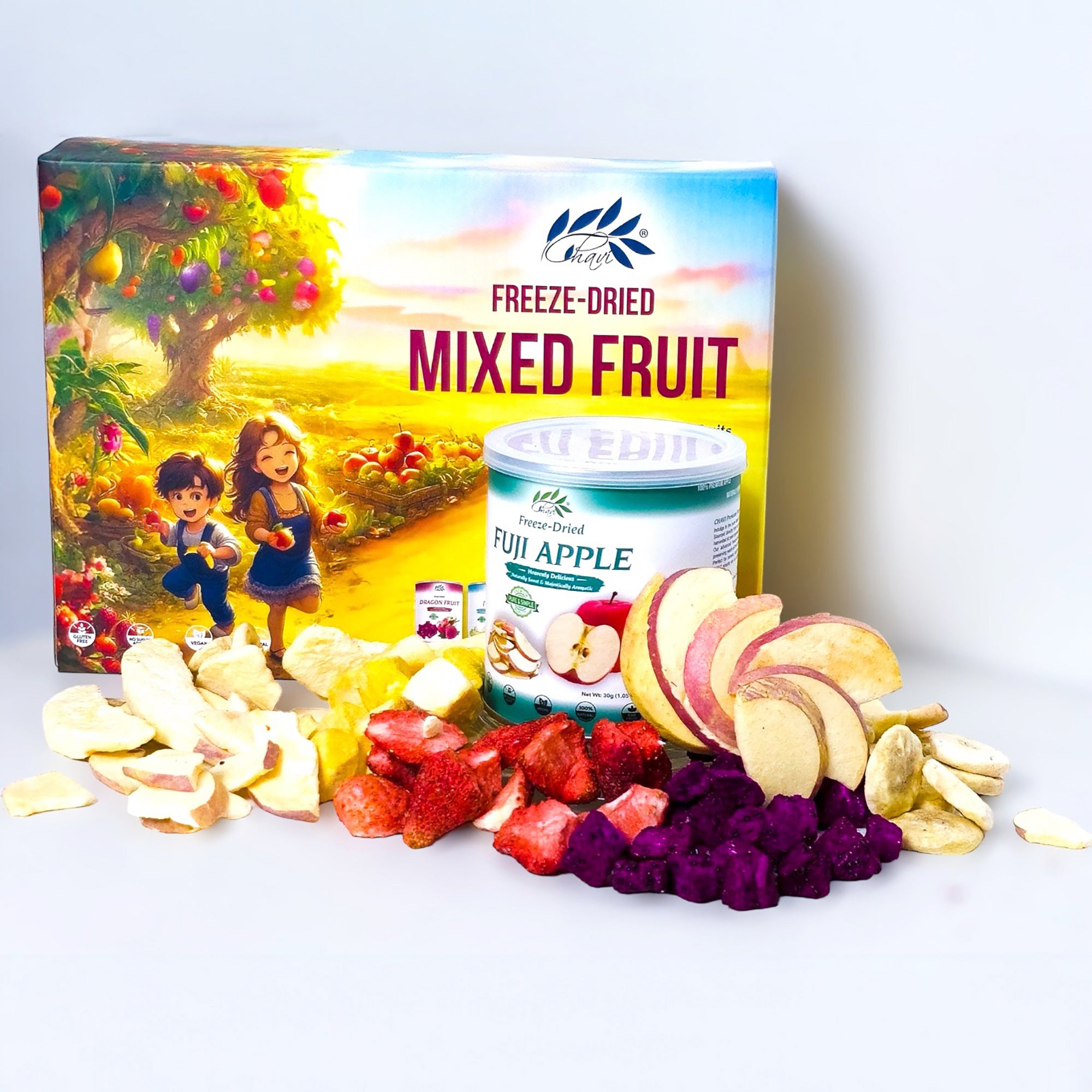 CHAVI Freeze Dried Fruits - Mixed | 6 in 1 | No Added Sugars or Preservatives - Non-GMO, Vegan, Gluten-Free | Gift Box | 230 g | 8.1 oz | 6 Cans