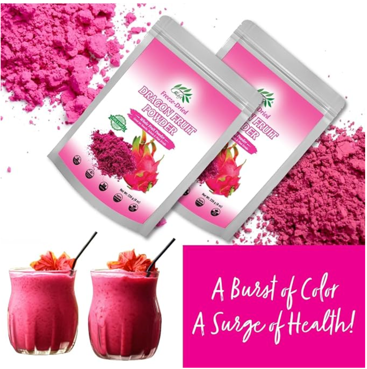 CHAVI Freeze-Dried Dragon Fruit Powder - 8 Oz - (Pink Pitaya/Pitahaya), For Shakes, Baking & Smoothie, No Added Sugars or Preservatives - Non-GMO, Vegan, Gluten-Free
