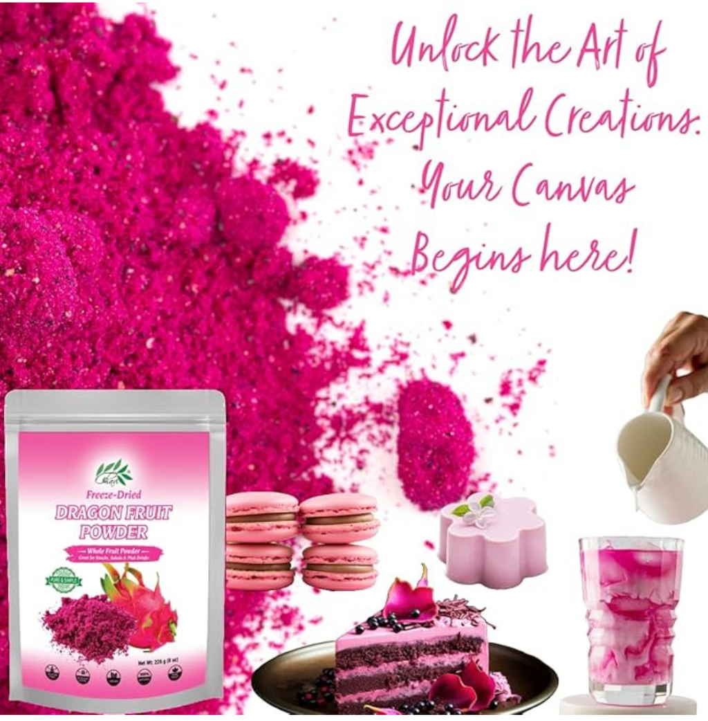CHAVI Freeze-Dried Dragon Fruit Powder - 8 Oz - (Pink Pitaya/Pitahaya), For Shakes, Baking & Smoothie, No Added Sugars or Preservatives - Non-GMO, Vegan, Gluten-Free