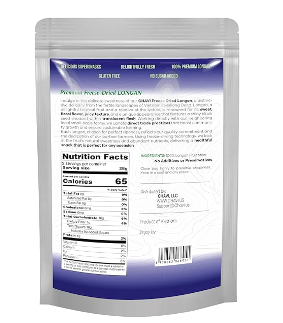 CHAVI Freeze-Dried Longan - 2 Oz - Healthy 1 Ingredient Superfood Supersnacks - No Added Sugars or Preservatives - Non-GMO, Vegan, Gluten-Free…