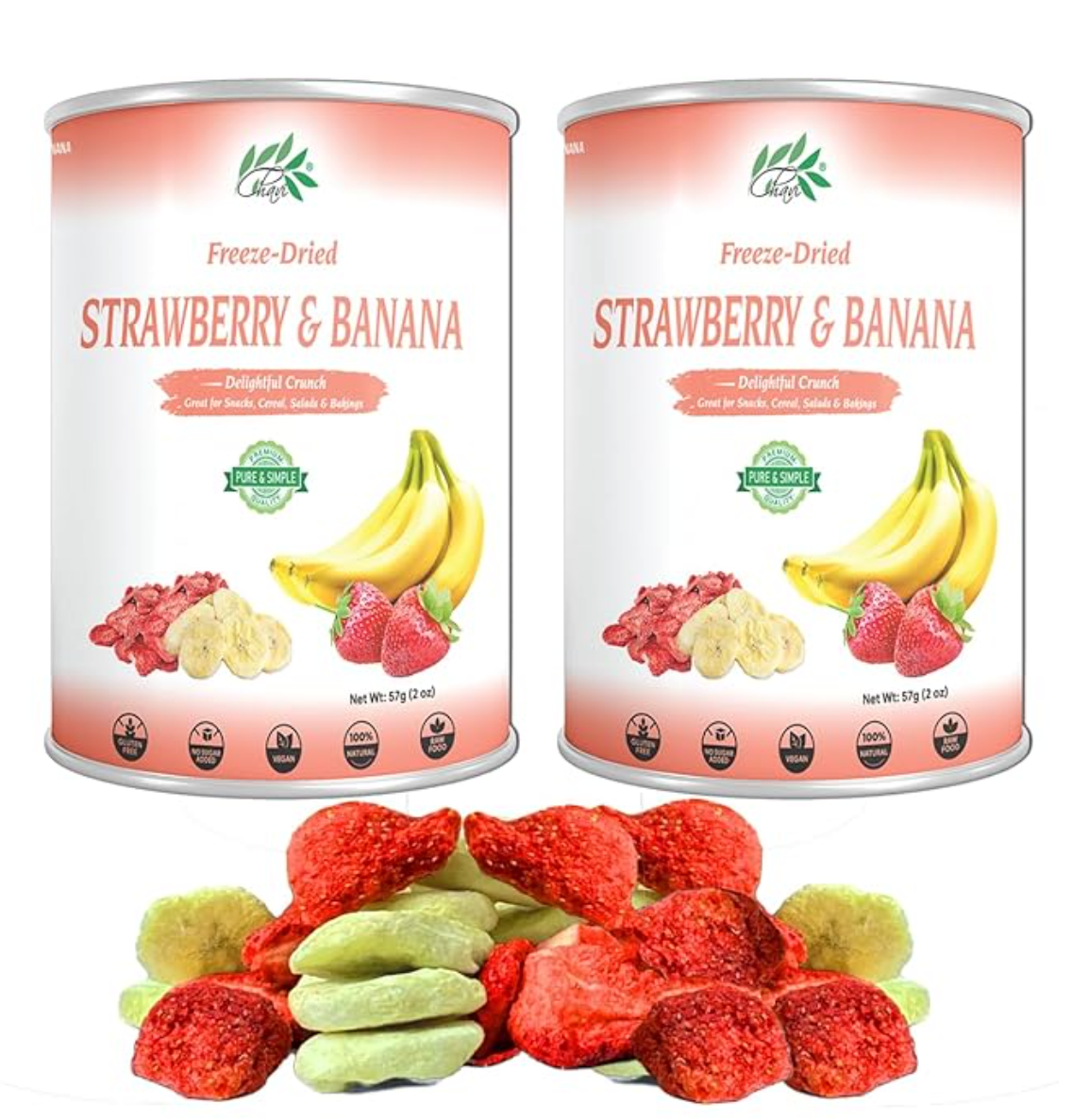 CHAVI Freeze-Dried Strawberry Banana - Pack of 2 x 2 oz - Healthy 1 Ingredient Superfood - No Added Sugars or Preservatives - Non-GMO, Vegan, Gluten-Free | Long Shelf Life | 2 Cans