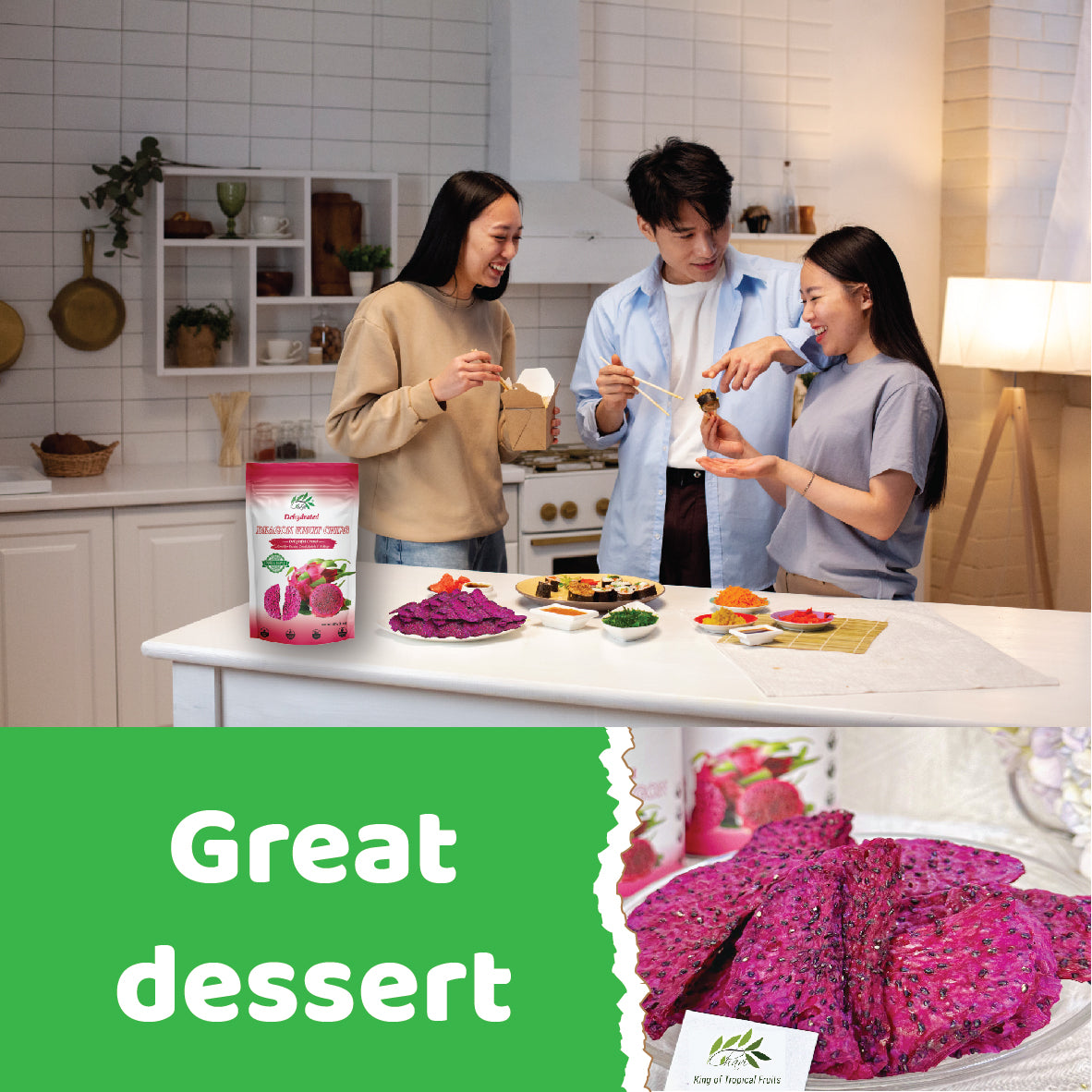 CHAVI Dragon Fruit Chips - Pack of 6 x 2 Oz - Healthy 1 Ingredient Superfood Snack - No Added Sugars or Preservatives - Non-GMO, Vegan, Gluten-Free (Pack of 6)