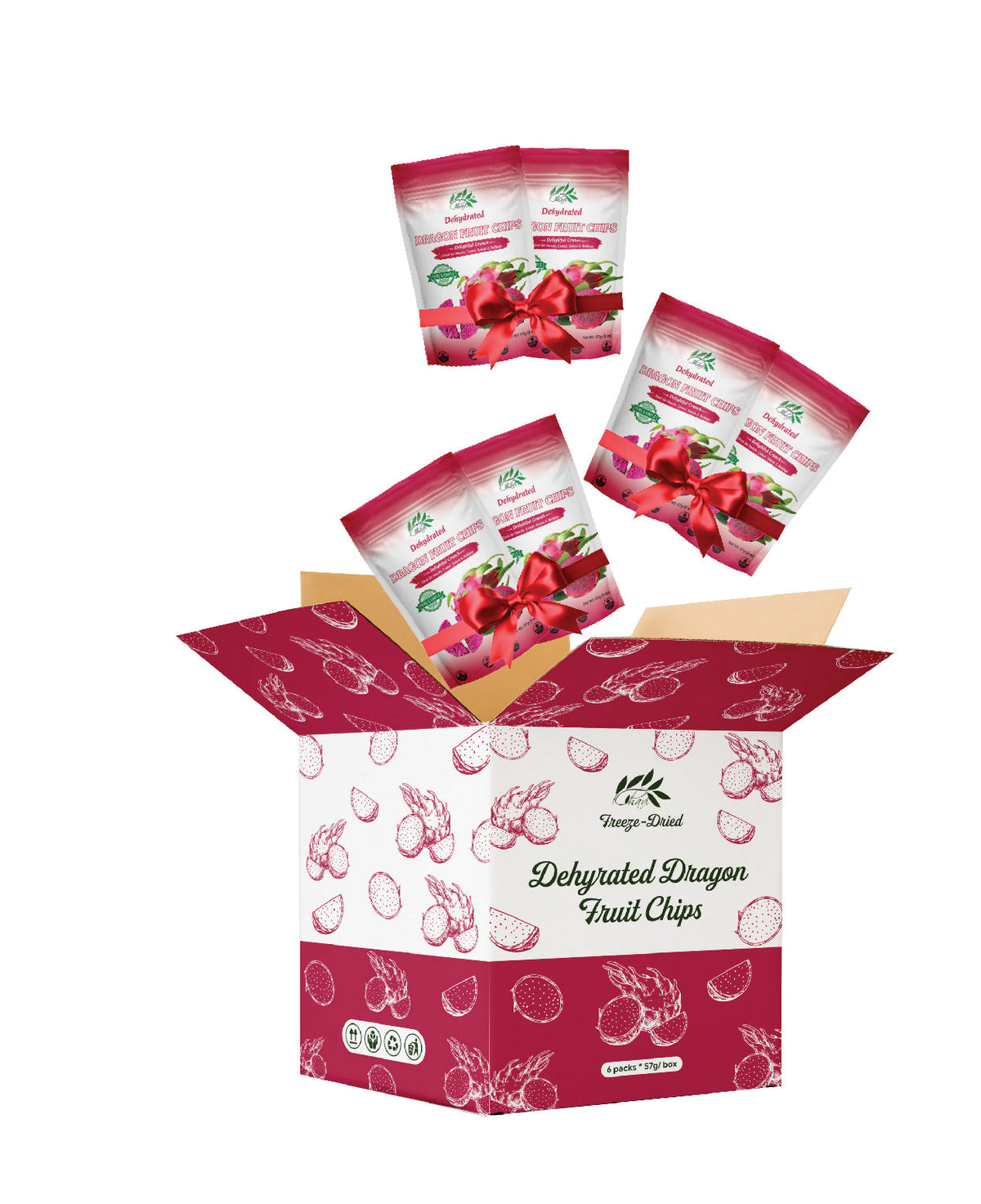 CHAVI freeze-dried red dragon fruit chips 12 oz pack of 6 value pack