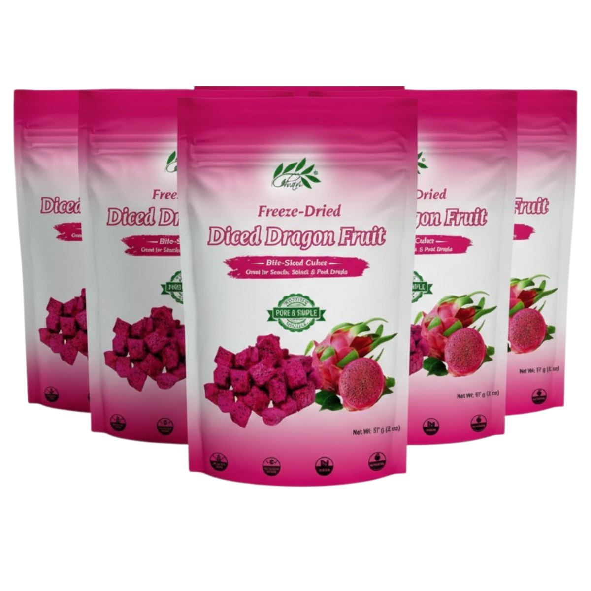 CHAVI freeze-dried diced dragon fruit 12 oz pack of 6 value pack
