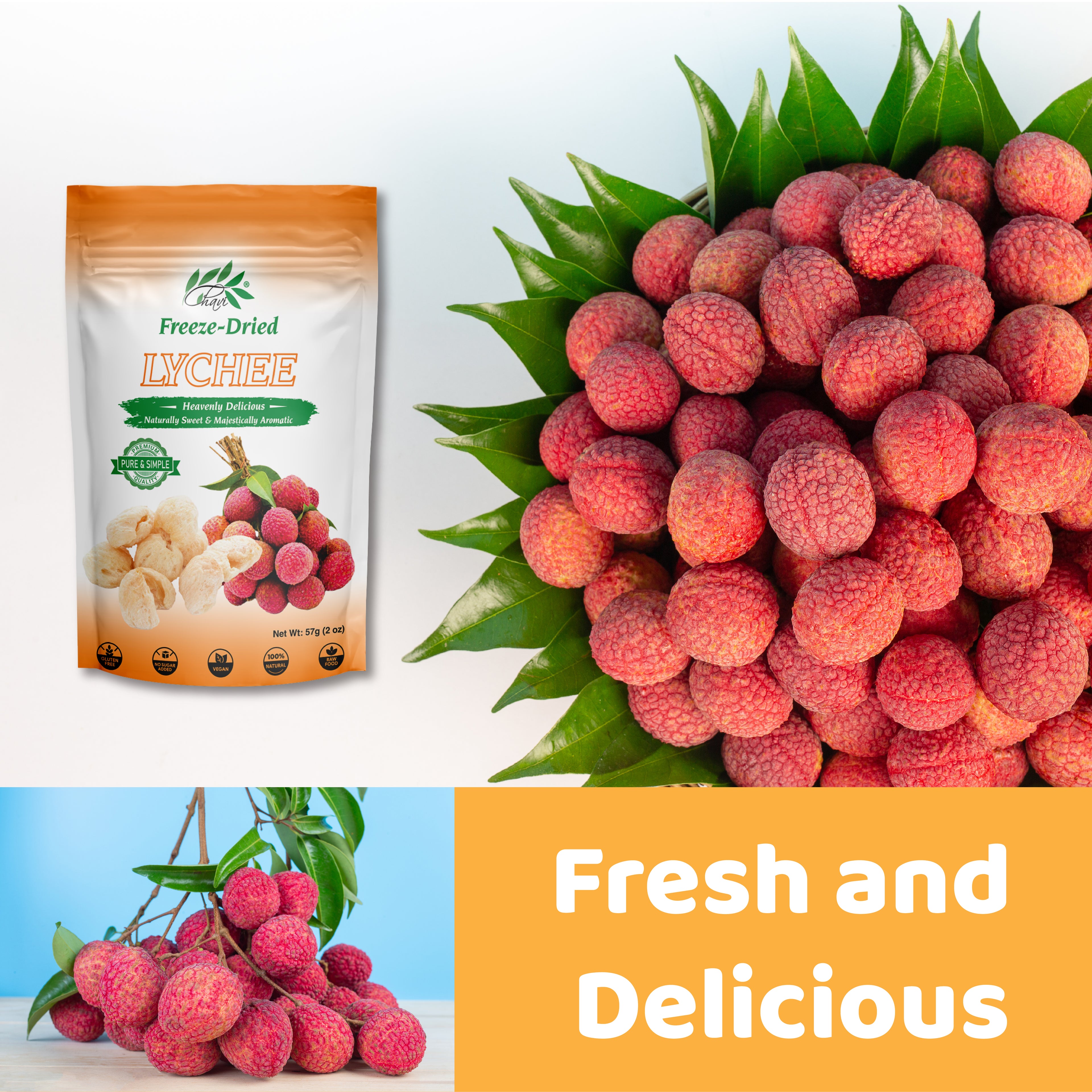 CHAVI Freeze-Dried Lychee - 2 Oz - Healthy 1 Ingredient Superfood Supersnacks - No Added Sugars or Preservatives - Non-GMO, Vegan, Gluten-Free…