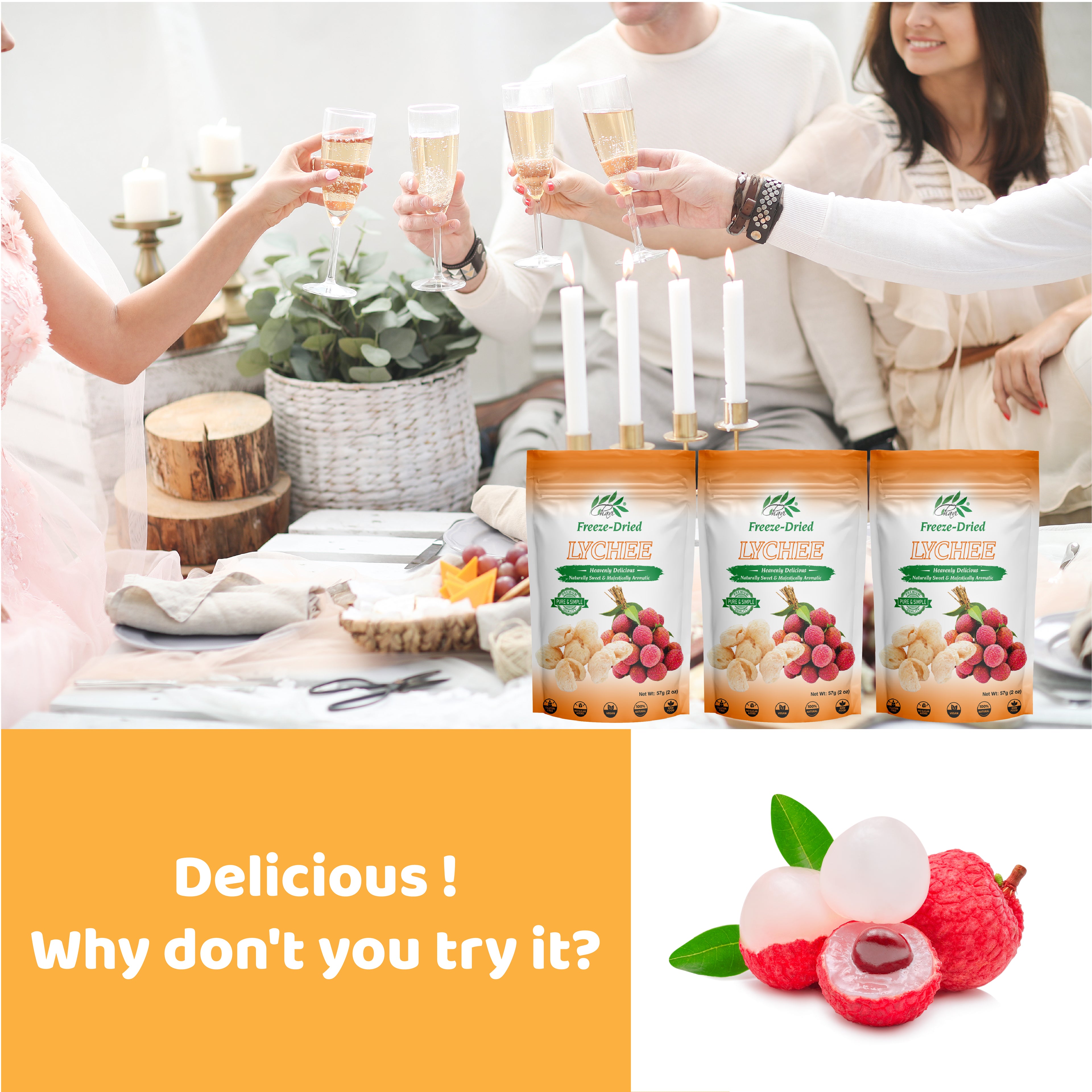 CHAVI Freeze-Dried Lychee - 2 Oz - Healthy 1 Ingredient Superfood Supersnacks - No Added Sugars or Preservatives - Non-GMO, Vegan, Gluten-Free…