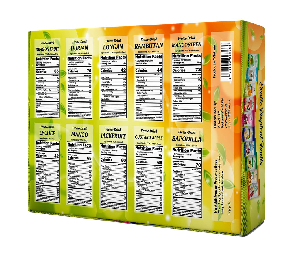 CHAVI Freeze Dried Exotic Tropical Fruits | Gift Box of 10 Bags