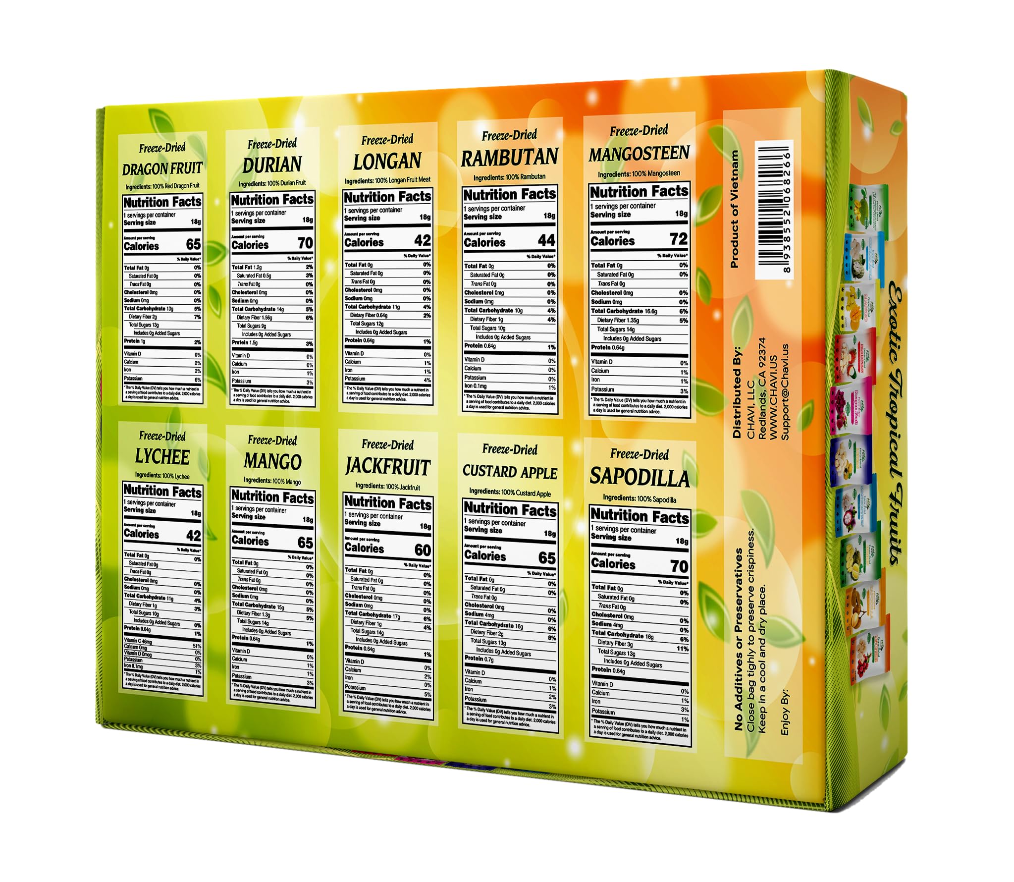 CHAVI Freeze Dried Exotic Tropical Fruits | Gift Box of 10 Bags